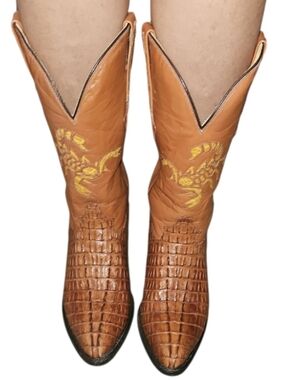El Alacrán de Durango Western Boots Exotic Caiman Tail 8.5 Cognac Style 7934